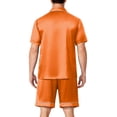 thumbnail image 3 of Havenx Men's 2 Piece Pajama Shorts Set Silk Satin Short Sleeve Button Up Top and Elastic Waist Drawstring Shorts with Pockets Set Lightweight Soft Summer Vacation Lounge Sleepwear,Saffron L, 3 of 5