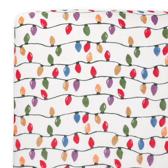 Sábana para cuna con diseño de unicornio, 100% algodón, muselina, bulbos navideños