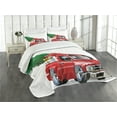 thumbnail image 3 of Christmas Bedspread, Pickup Truck Big Gift Boxes and Tree Xmas Art Prints Farm Theme Print, Decorative Quilted 3 Piece Coverlet Set with 2 Pillow Shams, Queen Size, White Red, by Ambesonne, 3 of 5
