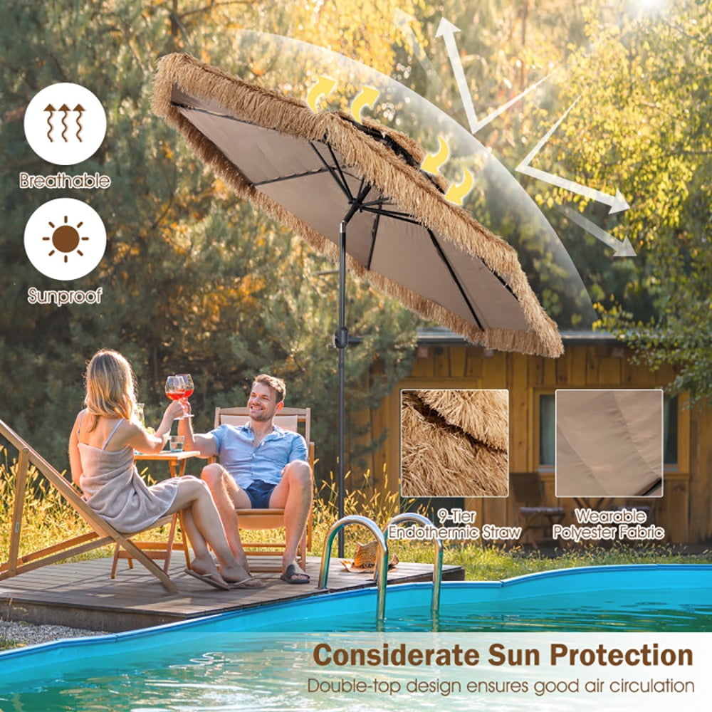 Aimee Lii 10 Feet Hawaiian Style Thatched Tiki Patio Umbrella for Beach and Poolside, Patio Table Umbrella