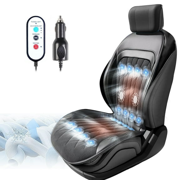 Patchwork Leather 3 in 1 Cooling Car Seat Covers,16 Fans Cooling Front Seat Covers for Car Fast Cooling,Heated car seat for All Kinds of Car and SUV Car Cushion,Winter car seat Covers,with Massage