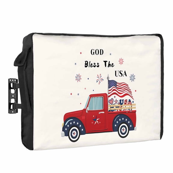 4th of July Outdoor TV Cover 50 Inch Farm Truck and American Flag TV Enclosure Independence Day Striped Star Love Heart TV Covers for Outside TV Display Screen Protector with Remote Control Pocket
