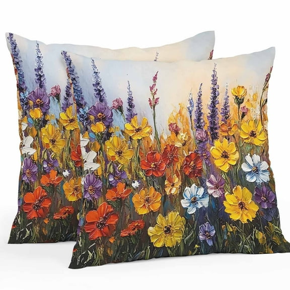 Waterproof Throw Pillow Covers Set of 2, 26x26 Inch Farmhouse Flowers Decorative Pillowcases Outdoor Pillow Slip Cushion Covers Set for Couch Tent Country Botanical Floral Oil Painting