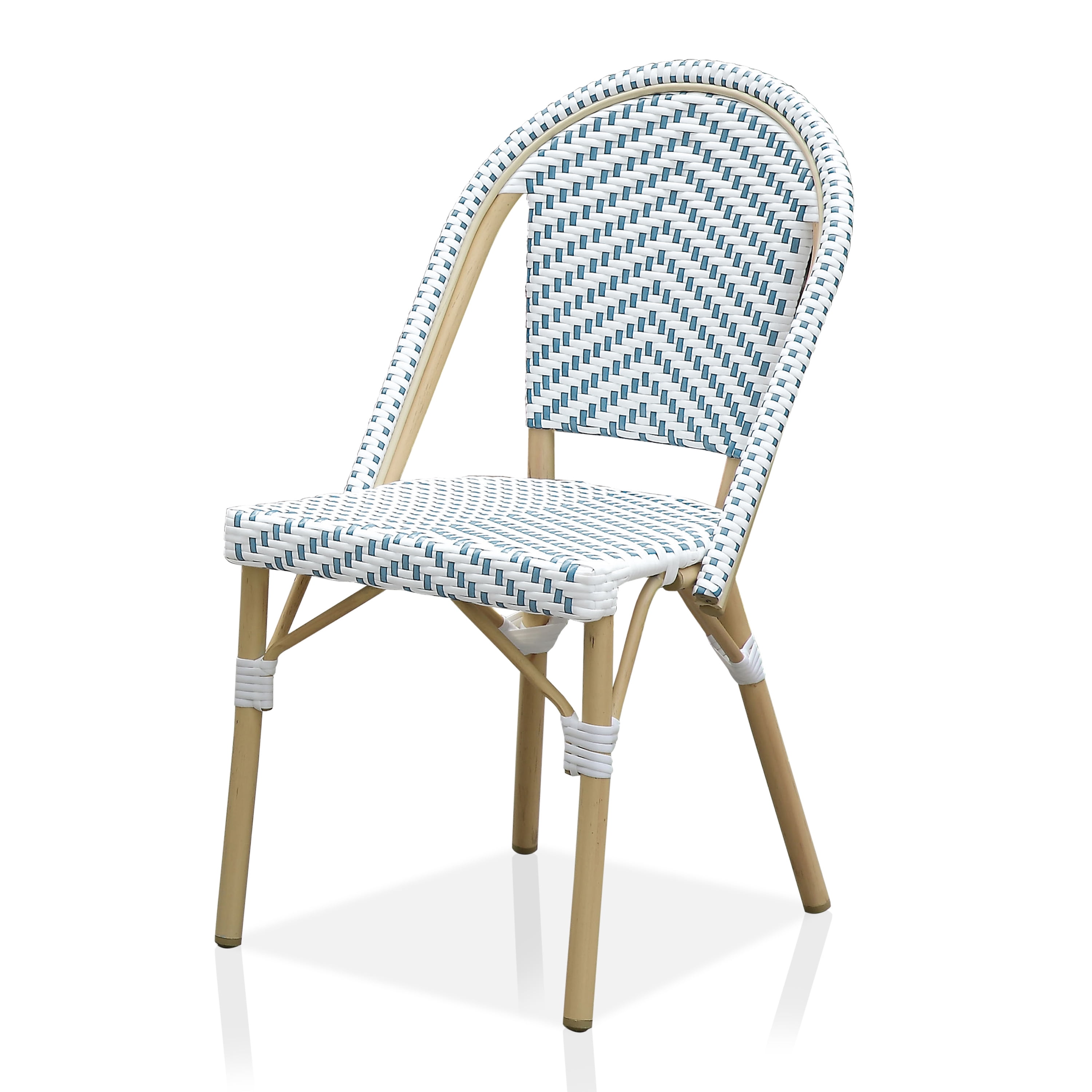 Furniture of America Cruz Outdoor Dining Chair - Faux Rattan - Set of 2 - Armless - Blue