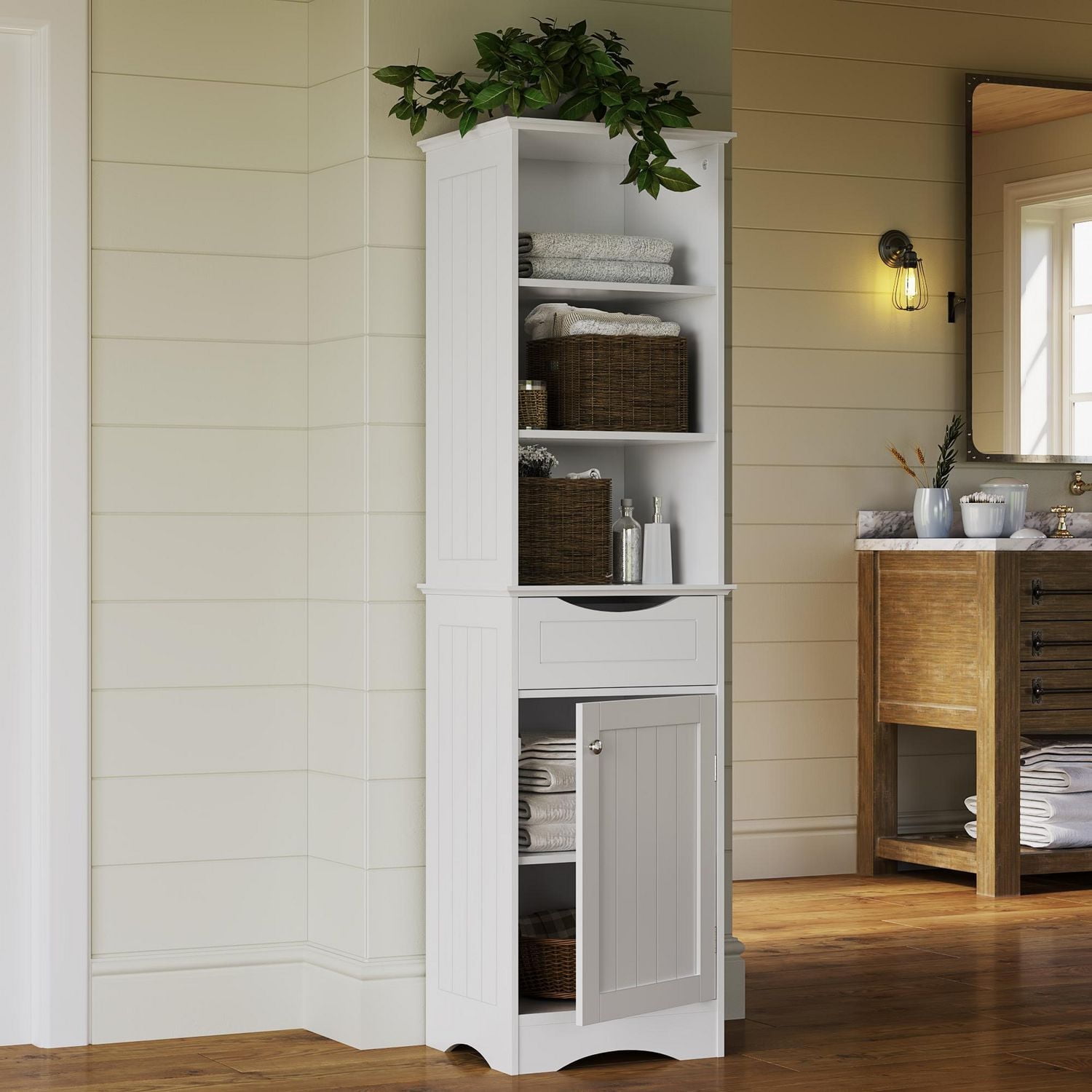 Ashland Collection Maison RiverRidge® Grande armoire à linge, 16,54 po. (larg) x 60,04 po. (haut) x 13,39 po. (prof), blanc