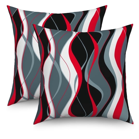 Dashan Red and Black Throw Pillow Covers 18x18 Set of 2,Modern Abstract Striped Pillowcases for Sofa Couch Living Room