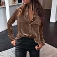 thumbnail image 2 of Womens Vintage Velvet Top Fall Fashion Casual Long Sleeve Button Down Shirts Going Out Dressy Business Work Blouses with Pockets, 2 of 5
