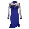 thumbnail image 4 of LYXSSBYX Womens Plus Size Dresses Women Sexy Slit Ruffles Hem Floral Pattern Slimming Long Sleeve Lace Mesh Dress, 4 of 6