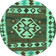 thumbnail image 1 of Ahgly Company Machine Washable Indoor Round Southwestern Turquoise Blue Country Area Rugs, 5' Round, 1 of 4