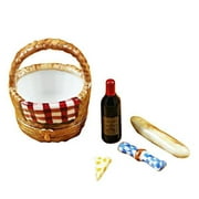 Picnic Basket with Wine, Bread, Cheese  Napkin Limoges Box Porcelain Figurine