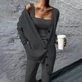 thumbnail image 2 of Hfyihgf Women's 3 Piece Outfits Sweatsuit Ribbed Knit Button Down Sweater Jackets Tank Tops Wide Legs Pants Lounge Sets Dark Gray XXL, 2 of 4