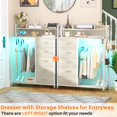thumbnail image 6 of Homieasy Dresser for Bedroom with Clothes Rack & Shelves, 5 Drawers Dresser with Charging Station & LED Lights, Chest of Drawers with Lockable Wheels, Storage Shelves, Bedroom, Entryway,White Oak, 6 of 6