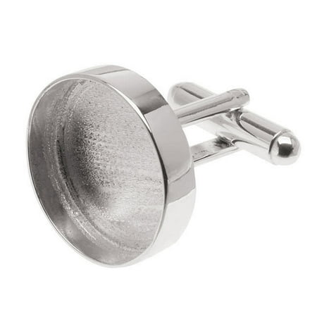 Amate Studios Silver Plated Cuff Links Customizable Round Bezel 20mm (1 Pair)