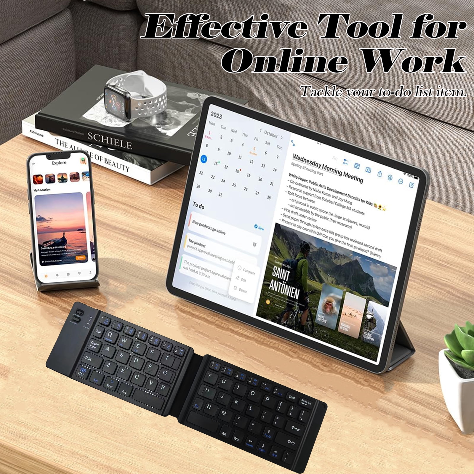 RONY Foldable Wireless Bluetooth Keyboard: Rechargeable Portable Travel Keyboard for Android Windows System Laptop Tablet Smartphone
