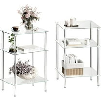 Tempered Glass Side Tables Set of 2 Acrylic End Table with 3 Storage Shelve transparent Bedside simplicity clear 3-Tier Nightstands small Spaces Office Bedroom Living Room Study Transparent