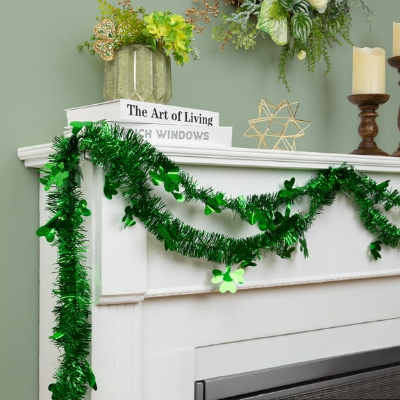 Northlight Irish Shamrock Tinsel St. Patrick's Day Garland - 25' x 2" - Green - Unlit
