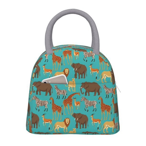 Fotbe Cute Animals Bolsa de Almuerzo con Estampado, Lonchera Aislada, Contenedor de Comida Reutilizable Tipo Cooler a Prueba de Fugas