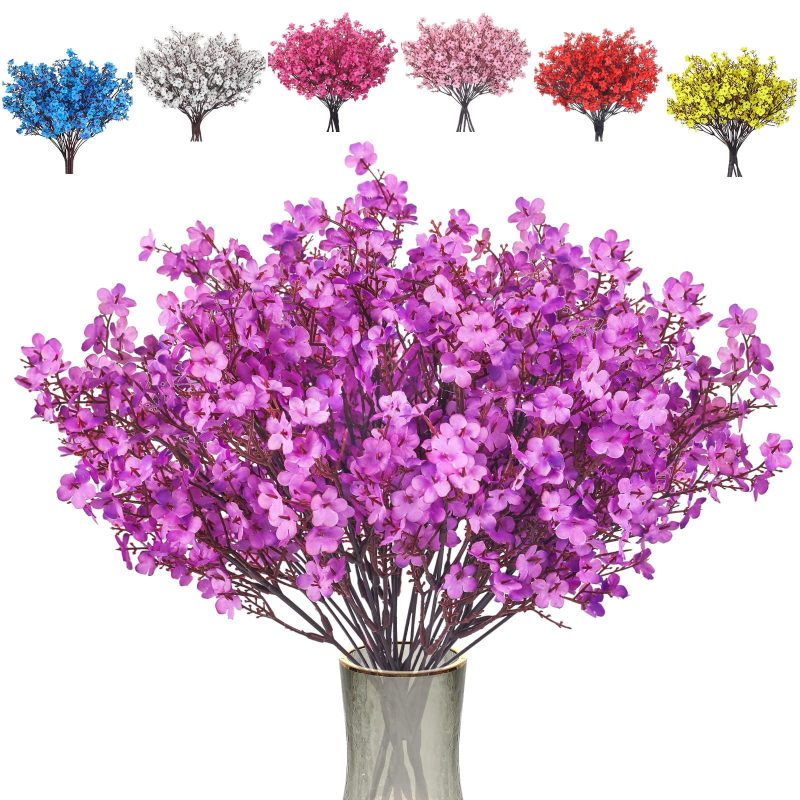 6Pcs Artificial Baby Breath Flowers Purple Fake Gypsophila Bouquets