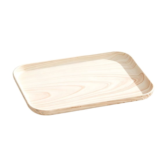 JHyouerji Imitation Wood Grain Plastic Serving Tray 9x7in Anti Slip Raised Feet Fruit Snack Storage Platter Stackable Kitchen Dinner Tray