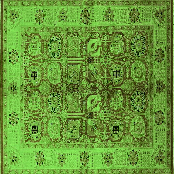Ahgly Company Indoor Square Oriental Green Industrial Area Rugs, 7' Square
