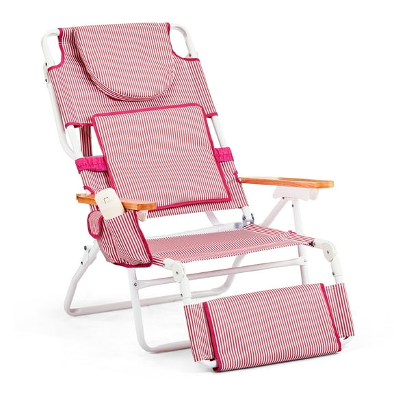 Ktaxon Premium 3-in-1 Outdoor Lounge Chair – Adjustable Recliner with Face Cutout, Footrest, Drink Holder & Carry Bag (Pink)