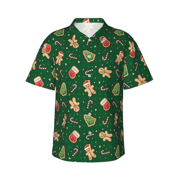 Balery green Christmas Element Camisas hawaianas de manga corta para hombre, camisas playeras de corte holgado, camisas de vacaciones con botones,X-Large