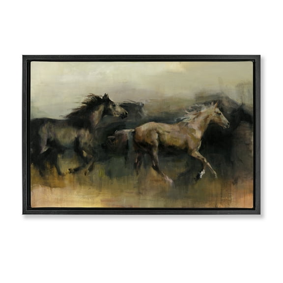 Stupell Industries Roaming The West Horses Animals Painting Black Floater Framed Canvas Art Print Wall Art, 25 x 17