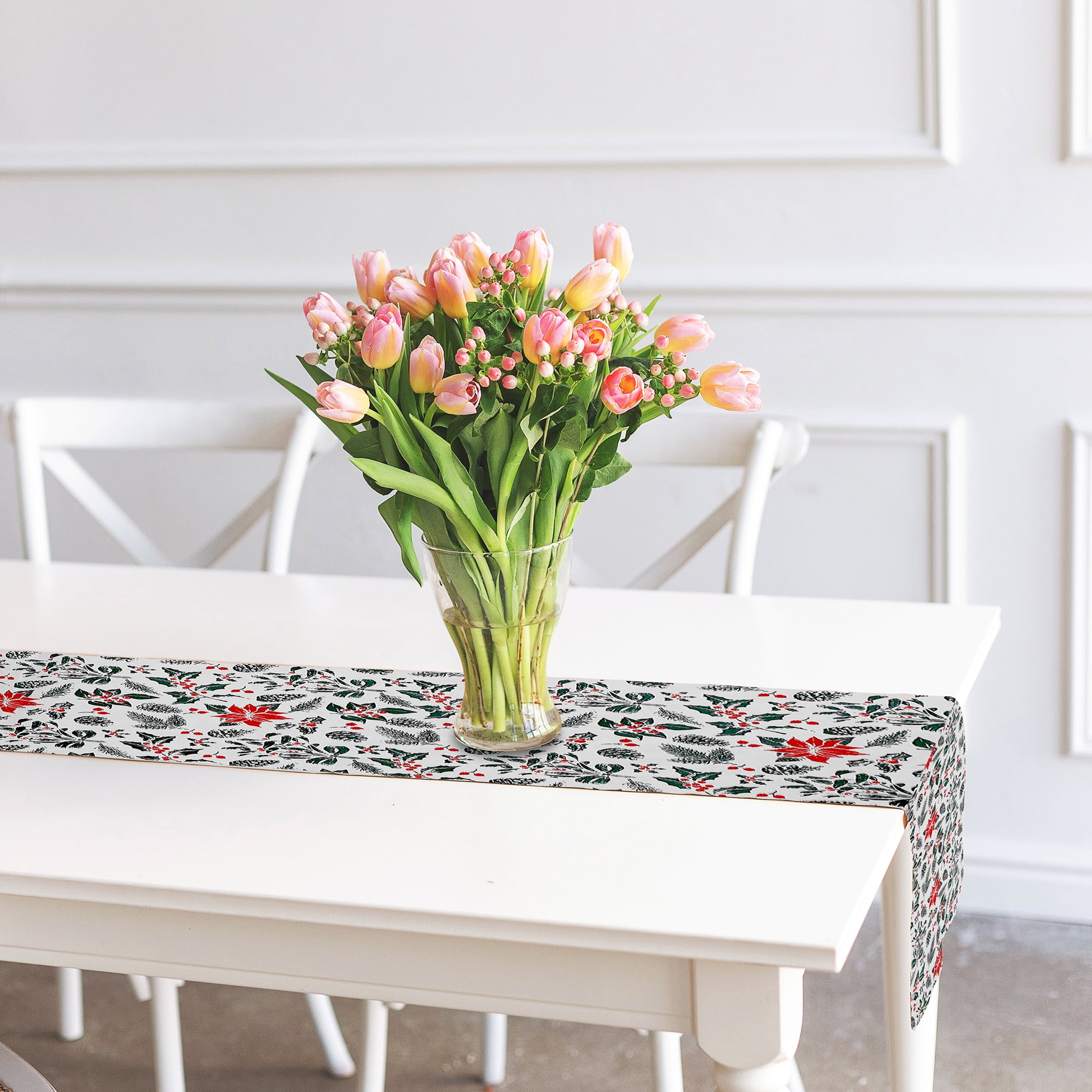 Cotton Table Runner (54") (Mistletoe Poinsettia) - Set of 2