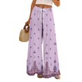 thumbnail image 2 of WTOBBY Women's Boho Floral Print Wide Leg Palazzo Pants Featuring High Waist Elastic Drawstring Side Pockets and Casual Summer Comfort ,Light Purple L, 2 of 6