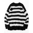 thumbnail image 1 of MAWCLOS Pull Homme Manches Longues Tricoté Déchiré Trou Pull-Over Noir et Blanc S, 1 of 2
