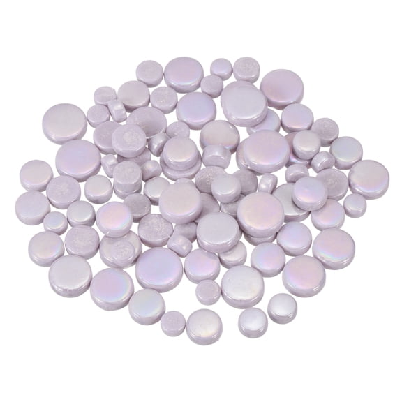 100g Round Mosaic Tiles for Crafts, Multi-Size Iridescent Glass Bulk for DIY Art, Home Decoration(Light Purple)