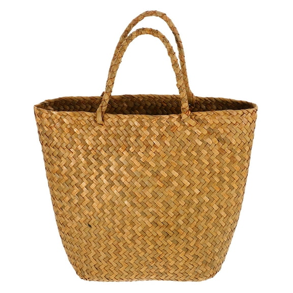 WEUVEB Light Brown Handwoven Straw Tote Bag for Women with Ethnic Charm and Ample 12.5 inches