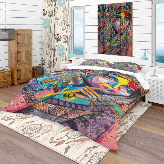Designart 'Woman Portrait in Your Dreams' Bohemian & Eclectic Duvet Cover Set