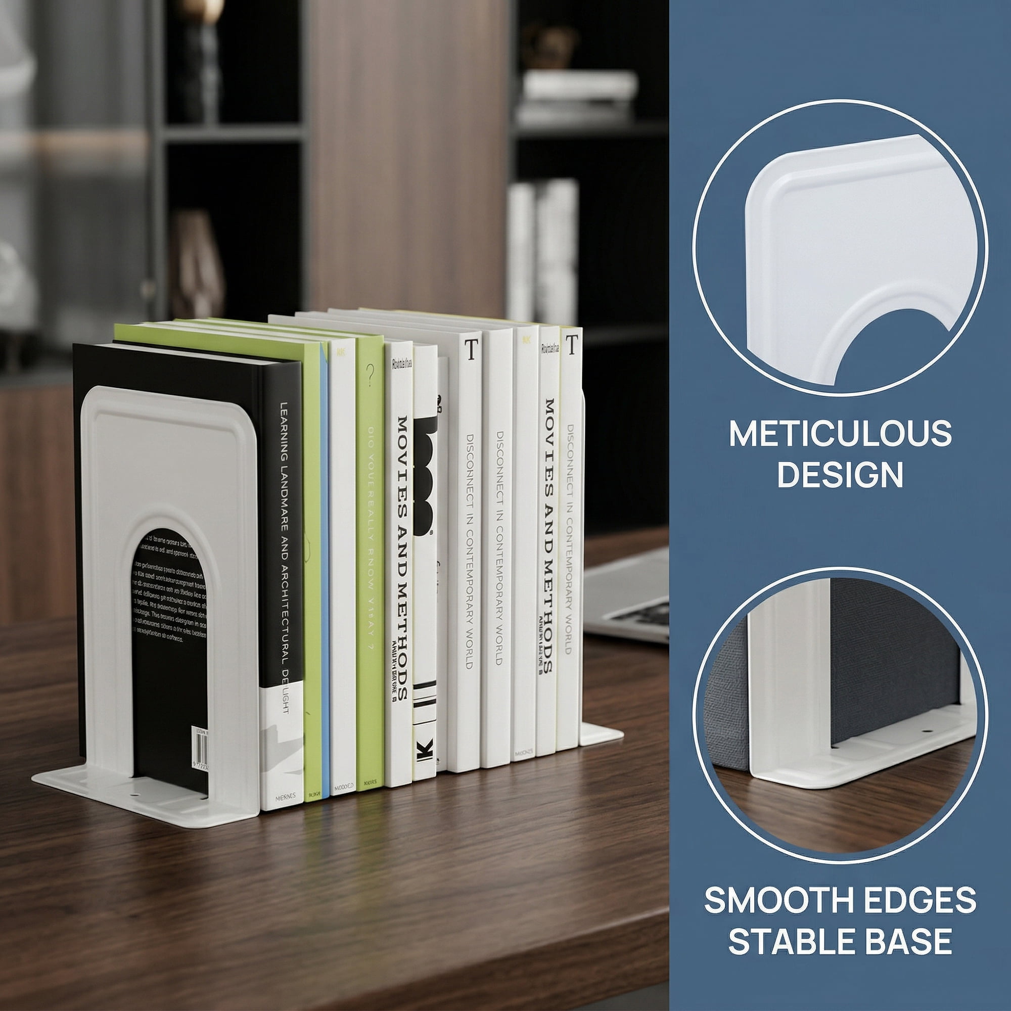 Unique Bargains Expandable Iron Bookends with Compartments White 5"L x 5.9"W x 7.5"H