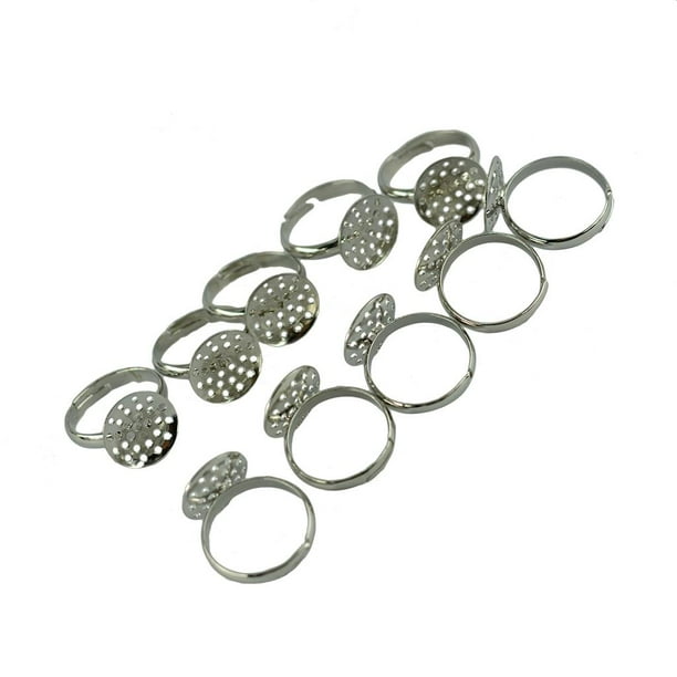 10 bases planas en blanco de 14 mm para bandejas vacías, accesorios de joyería DIY. Plata