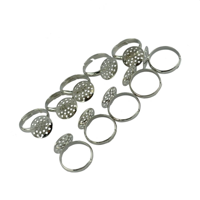 10 piezas de latón con base ajustable en blanco de 14 mm para manualidades Hugo Plata Anillos