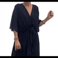thumbnail image 3 of Vestido de Talla Grande para Mujer, Corta, Cruzado, Cuello en V, Abertura Alta, Volantes, . Negro 5XL, 3 of 5