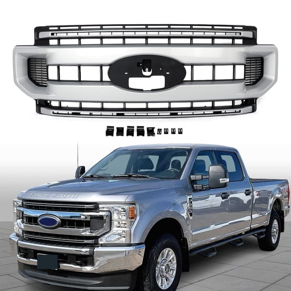 Ingot Silver XLT Grill For 2020-2022 Ford F250 F350 F450 Super Duty Front Bumper Grille