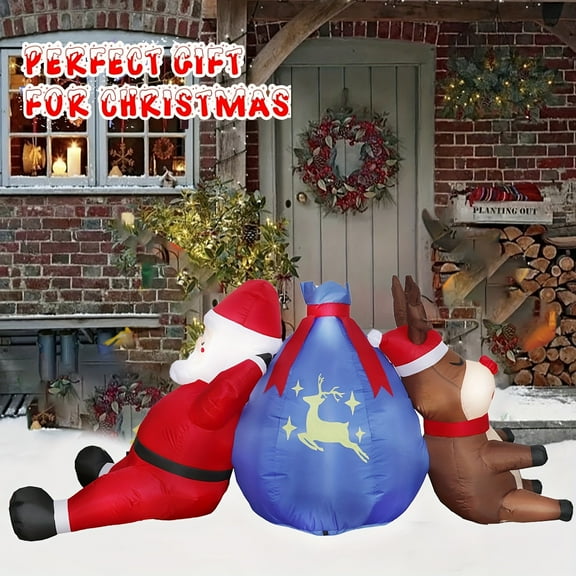 7.87FT Inflatable Christmas Decorations Santa Claus and Reindeer with Gift Bags, Outdoor Blow Up Yard Decoration with Built-in LED Lights for Xmas Holiday Party Garden Lawn Winter Decor