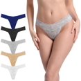 thumbnail image 1 of y Stretch Blend Micro T Back Low Rise Effronté Exotique Strings Variété invisible Motifs Femmes Sous-Vêtements Réguliers et Plus Siz 5 Pièces Sombre 3X-Large, 1 of 1