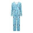 thumbnail image 4 of ITSAME 2-Piece Pajama Sets for Womens, Floral V Neck Long Sleeve Tops Elastic Waist Pants Casual Home Clothes Sky Blue S, 4 of 5
