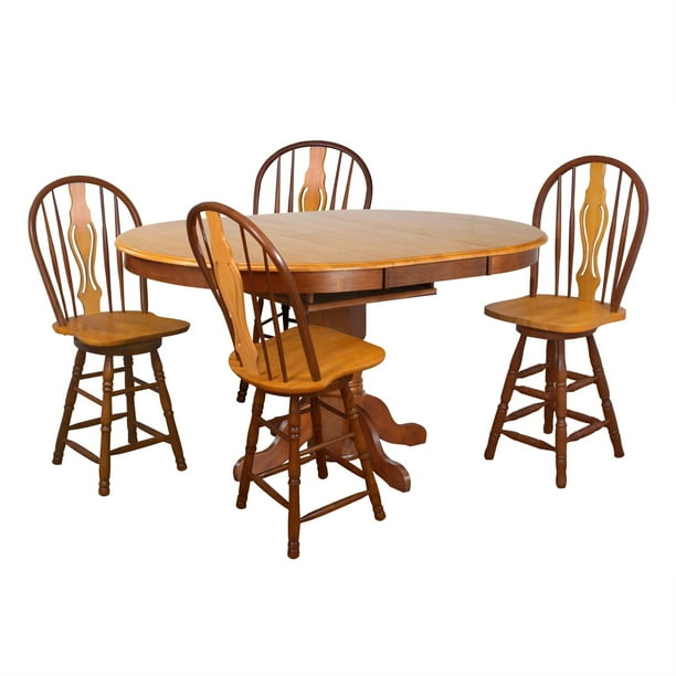Sunset Trading Oak Selections 5 Piece 66 Oval Extendable Pedestal Pub Set Erfly Leaf Counter Height Dining Table 4 Keyhole Barstools Seats 8 Com 66 Oval Extendable Pedestal Pub Set, Oval Counter Height Dining Table With Leaf