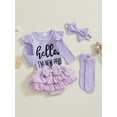 thumbnail image 5 of BemeyourBBs Newborn Hello I'm New Here Baby Girl Coming Home Outfits Letter Print Long Sleeve Romper Ruffle Shorts Skirt Headband Long Socks Set 4Pcs Spring Fall Winter Clothes, 5 of 9