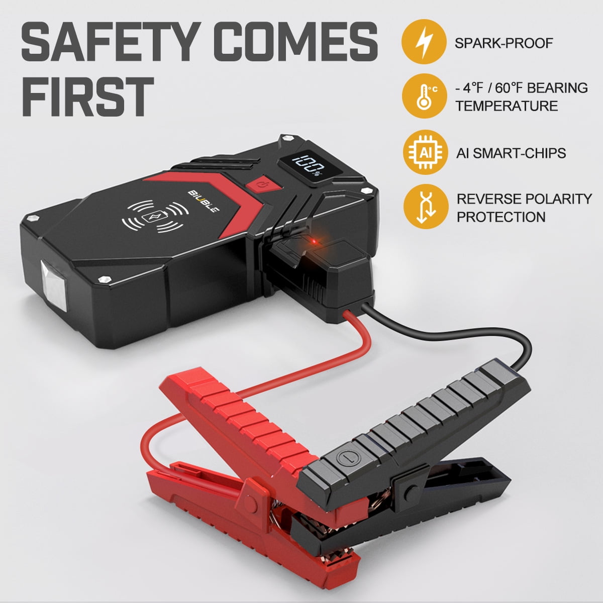 BIUBLE 5000A Car Jump Starter Battery Pack, 12V Battery Booster Charger with USB-C Quick Charger (All Gas/8.0L Diesel Engine), Portable Lithium Jump Box with LED Light & Wireless Charging