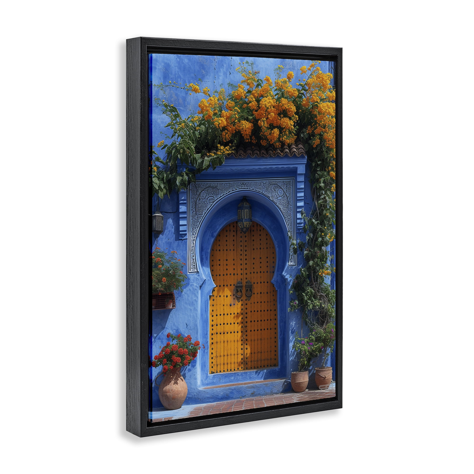 Stupell Industries Blue & Orange Architecture Buildings & Architecture Painting Black Floater Framed Canvas Art Print Wall Art, 21 x 31