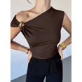 thumbnail image 6 of Women'S Off the Shoulder Tops Mental Elegant Asymmetrical Dressy Top Going Out Outfits Brown XL, 6 of 9