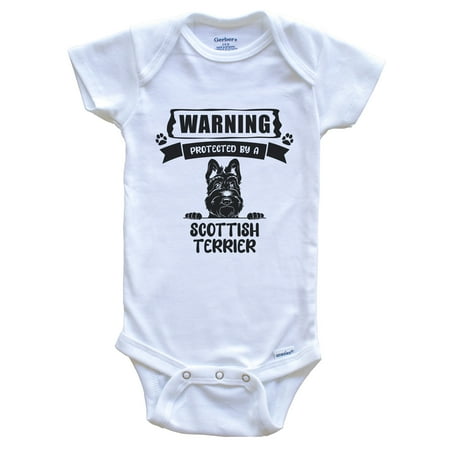 

Warning Protected By A Scottish Terrier Funny Cute Dog Breed Baby Bodysuit