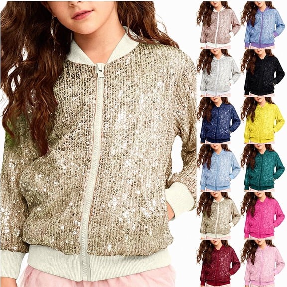 Teylalorva Girl'sOuterwear Jackets Sequin Sparkly Jacket Casual Party Carnival Winter Coat for Girls(2-10) Gold Size 2T