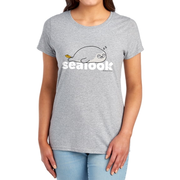 Sealook Sleepy Seal Women's T Shirt, Athletic Heather, 2X-Large