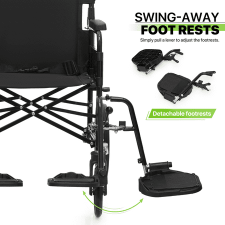 Magshion *FDA APPROVED* Transport Wheelchair, Folding Transport Chair with Swing Away Footrests and Flip Back Backrest for Travel, 300lbs Weight Capacity, Black